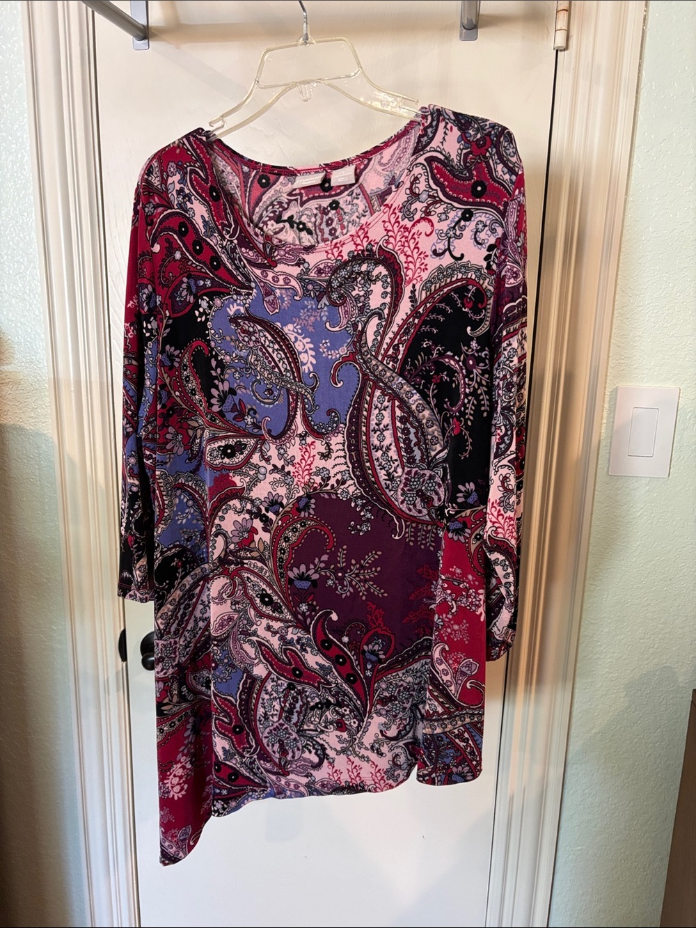 Chico's Paisley Tunic in Burgundy, Lavender & Black